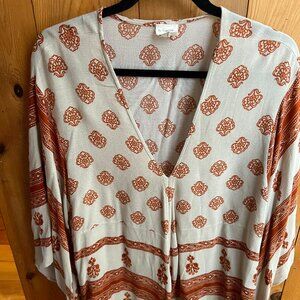 CLOSE OUT SALE By Together Tan & Peach Boho Print 3/4 sleeve - Medium